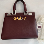 Gucci Zumi Gold Wine Red Shoulder Bag Top Handle Handbag Leather Bordeaux NEW