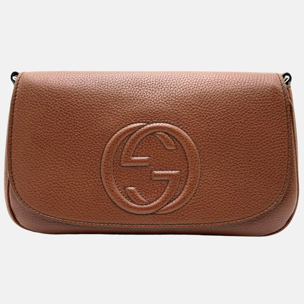Soho Flap Crossbody Brown Pebbled Calfskin Medium
