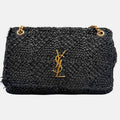 Jamie Flap Bag Black Raffia Medium