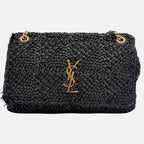 Jamie Flap Bag Black Raffia Medium
