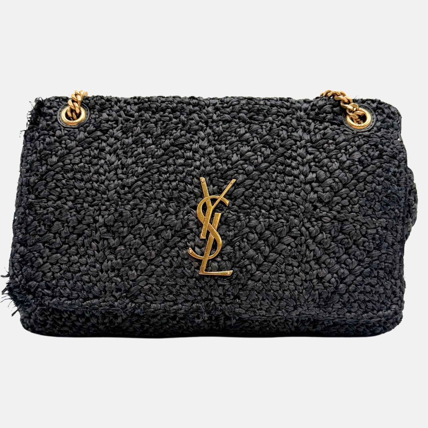 Jamie Flap Bag Black Raffia Medium
