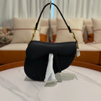 Dior Saddle Medium Black Grained Leather with Gold Hardware Top Handle & Shoulder Bag
