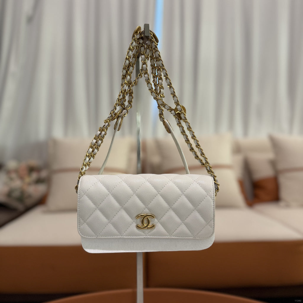 Chanel 22A Coin Baguette Bag Grained Calfskin with Chain (Chip Model)