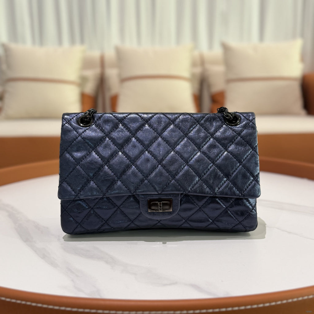 CHANEL 2.55 LARGE SHOULDER BAG DARK NAVY OILED CALFSKIN