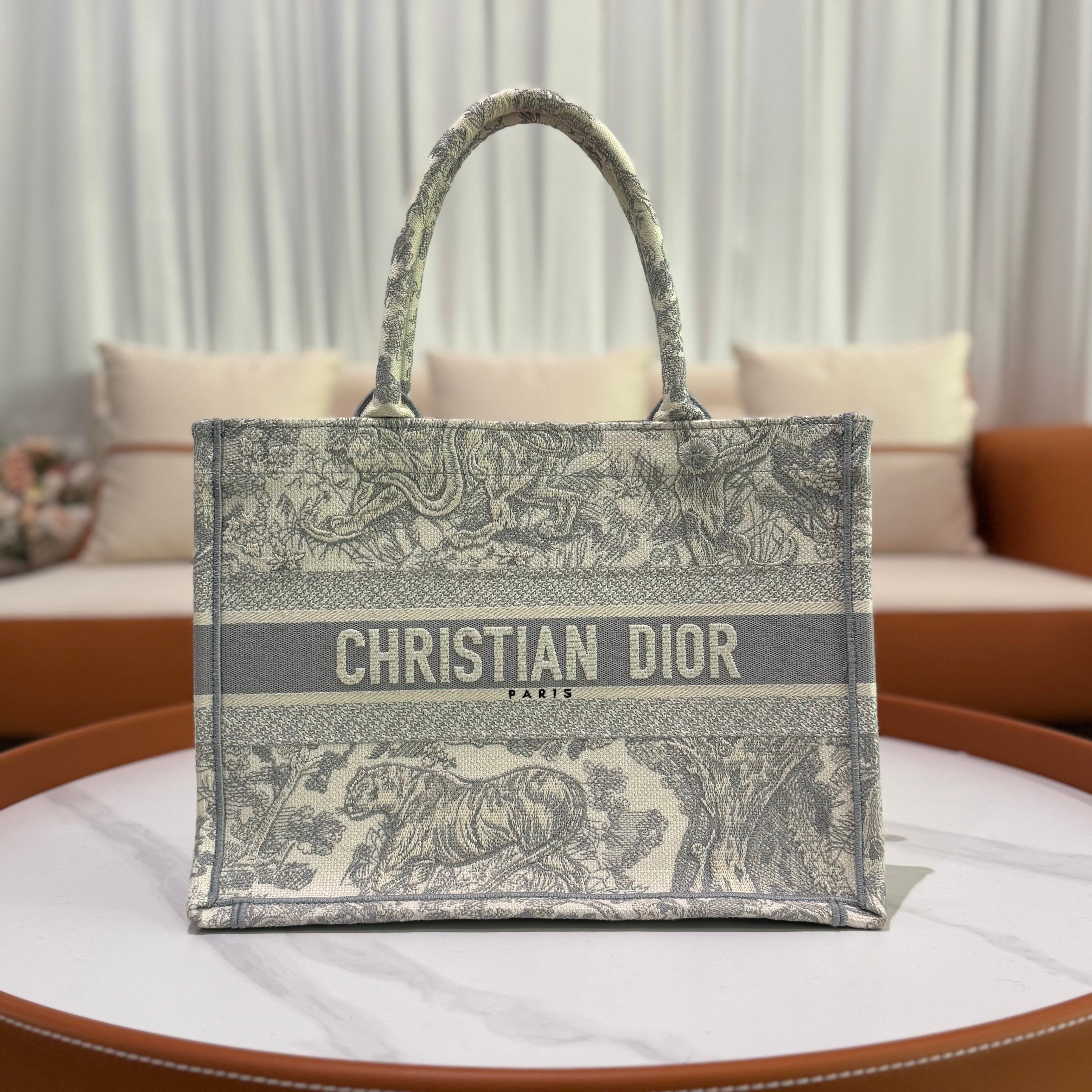 DIOR TOTE BAG MEDIUM "TOILE DE JOUY" ZOO PRINT GREY