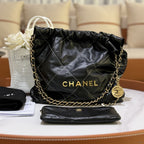 CHANEL 22 BAG SMALL IN BLACK WITH WHITE STITCHING