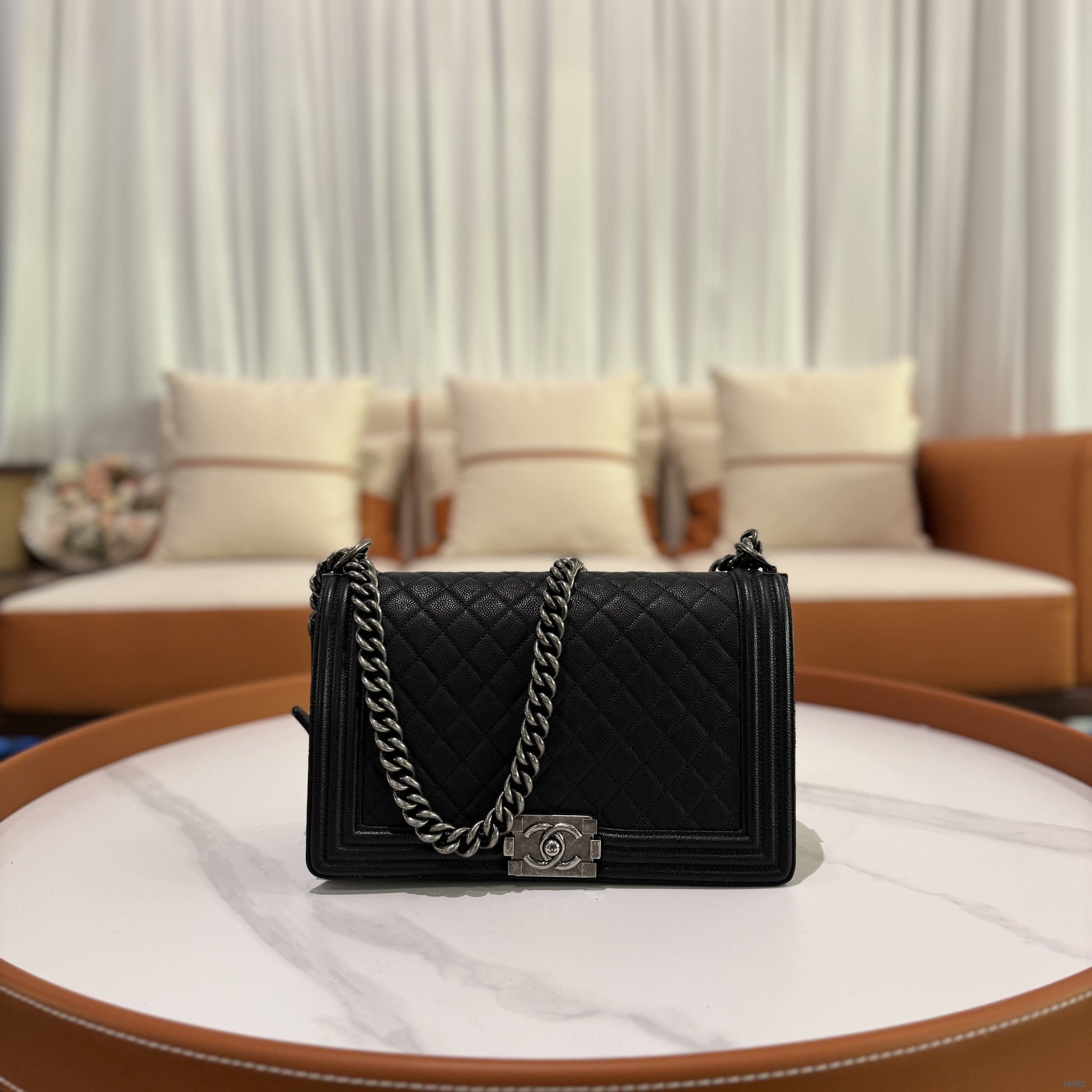 CHANEL LEBOY LARGE CROSSBODY BAG CAVIAR CALFSKIN BLACK ANTIQUE SILVER