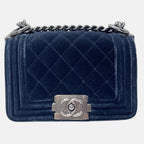 Boy Bag Navy Velvet Mini