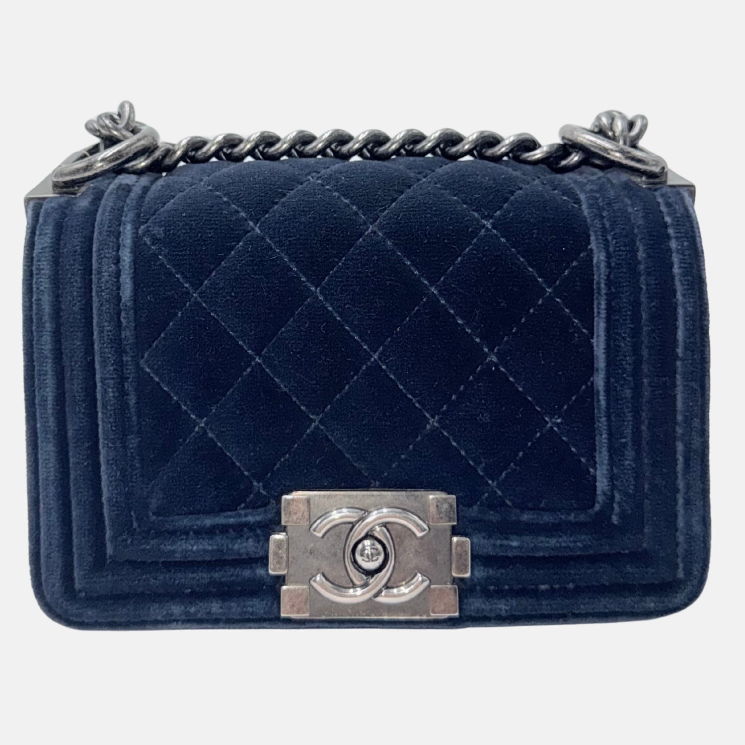 Boy Bag Navy Velvet Mini