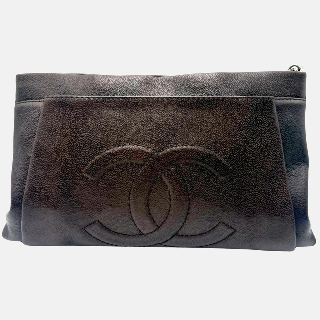 Shoulder Tote Brown Caviar Leather