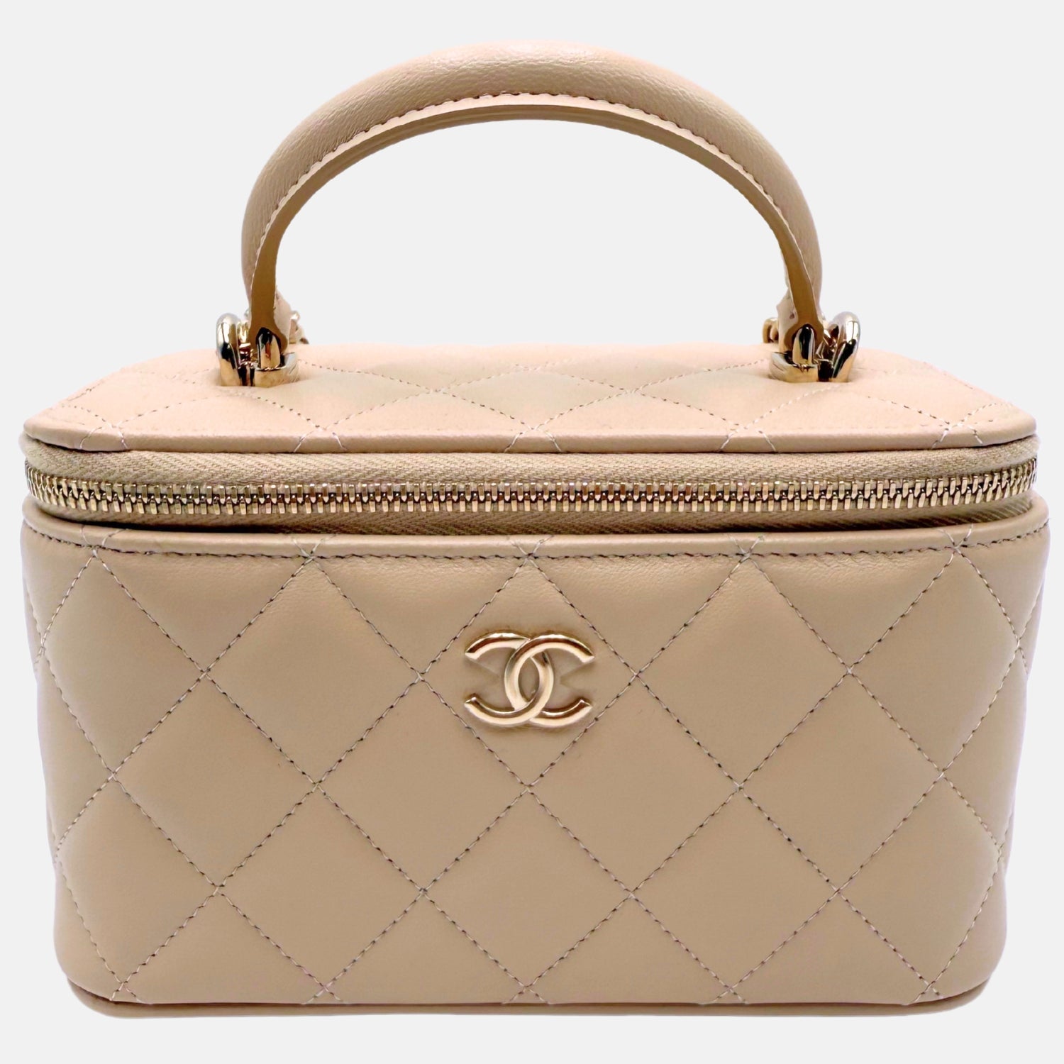 Vanity Case Beige Quilted Lambskin Small