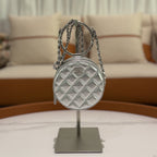 CHANEL Silver Patent Leather Round Ring Evening Chain Bag