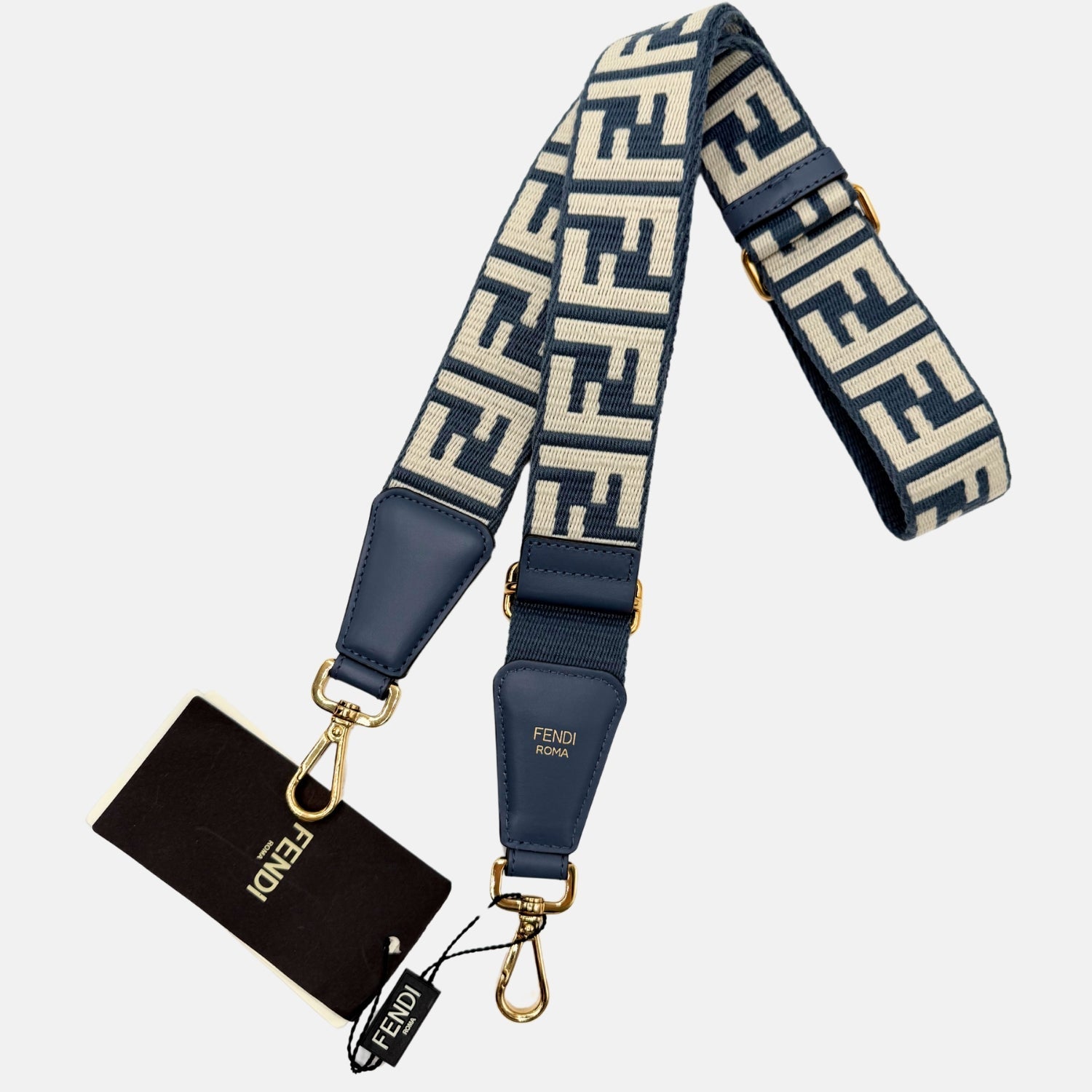 Bag Strap Blue Beige Denim Jacquard