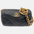 Pearl CC Medallion Chain Mini Bowling Bag Black Quilted Lambskin