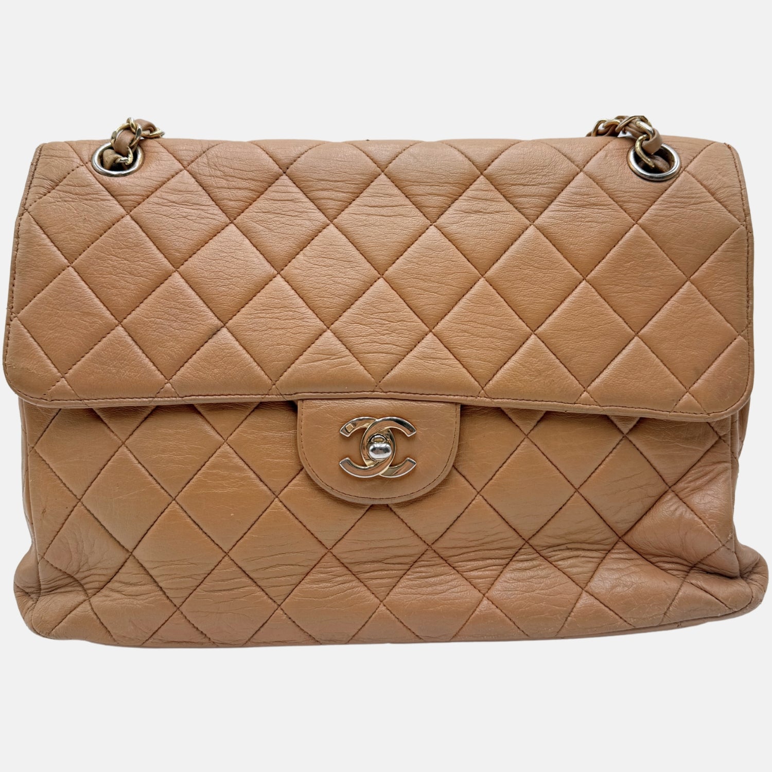 Reversible Flap Bag Beige Quilted Lambskin Jumbo