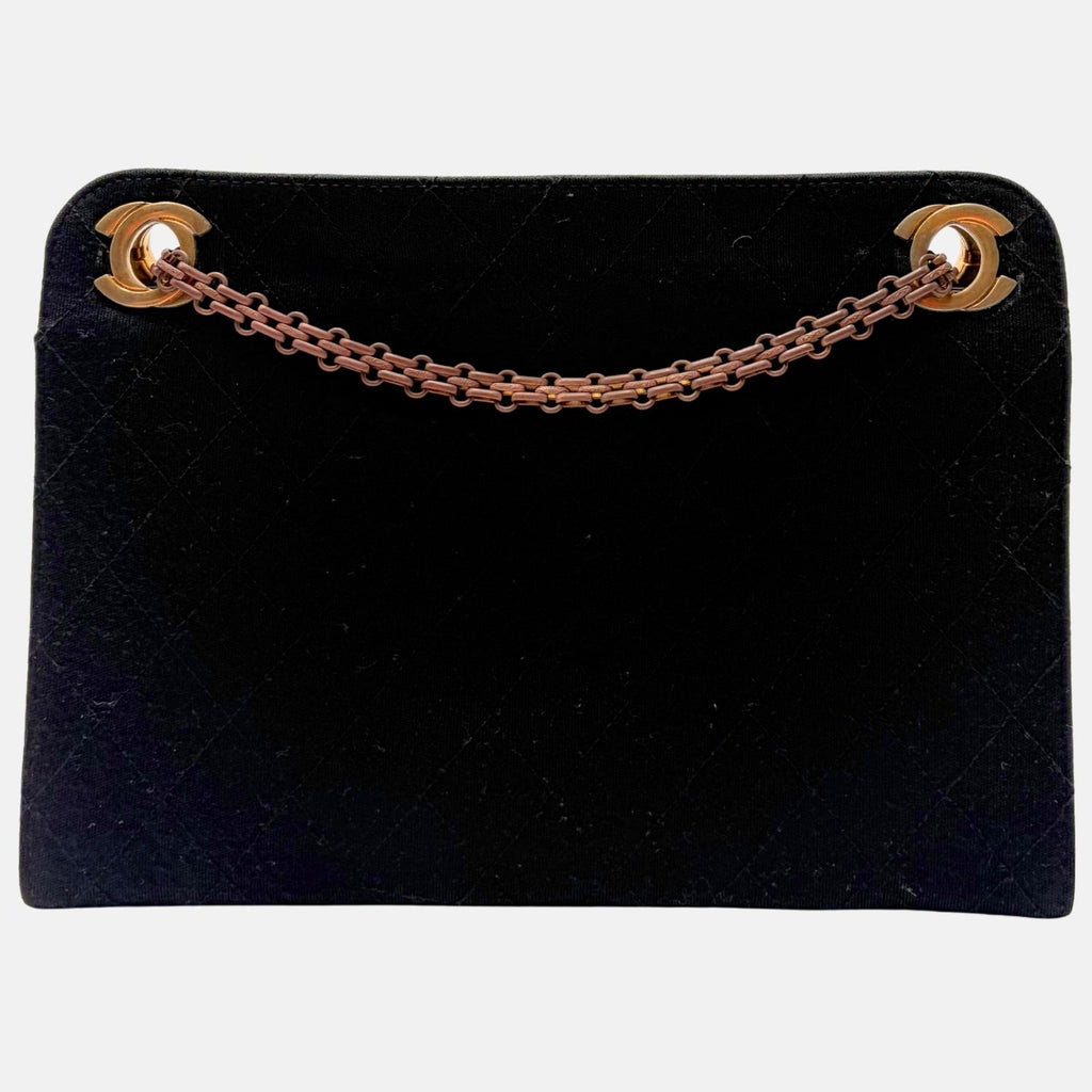 Vintage Shoulder Bag Black Quilted Cotton