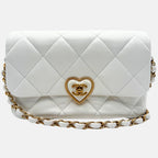 Coco Love Heart Flap Bag White Quilted Lambskin