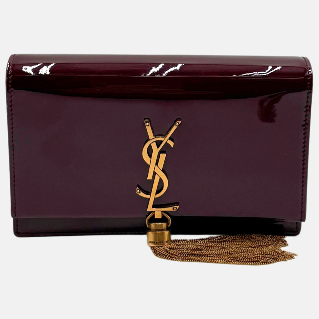 Kate Tassel Chain Wallet Burgundy Patent Leather