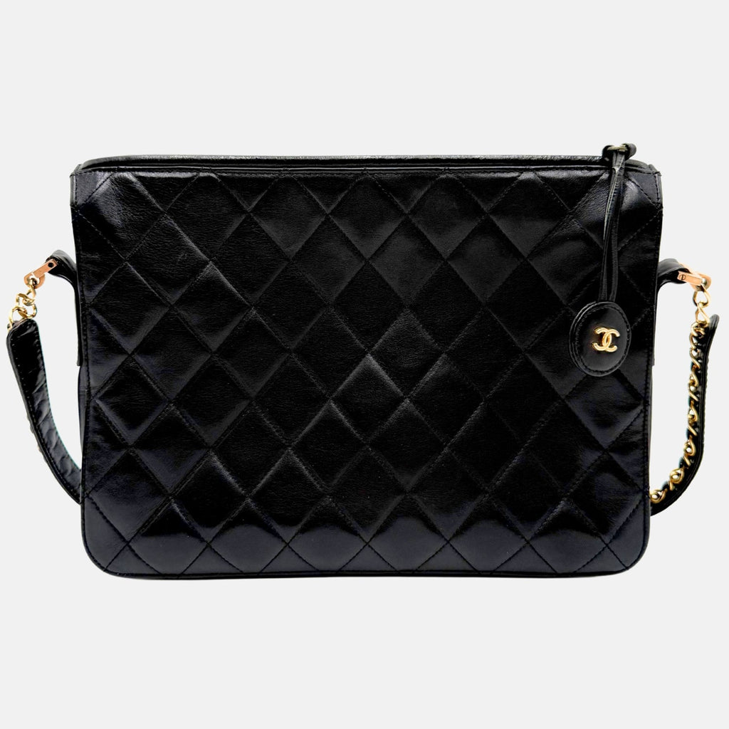 Satchel Bag Black Leather Matelasse Vintage