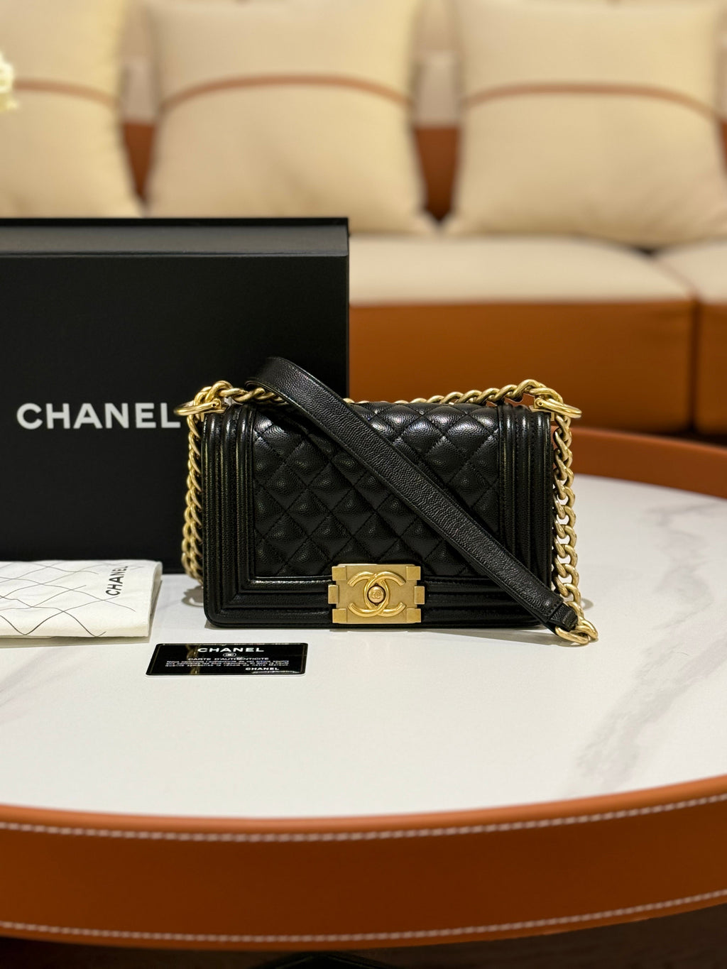 CHANEL LEBOY SMALL BLACK WITH GOLD CHAIN