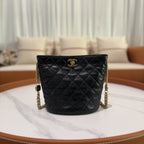 CHANEL HOBO SMALL BUCKET BAG BLACK LAMBSKIN WITH GOLD HARDWARE (MICROCHIP VERSION)