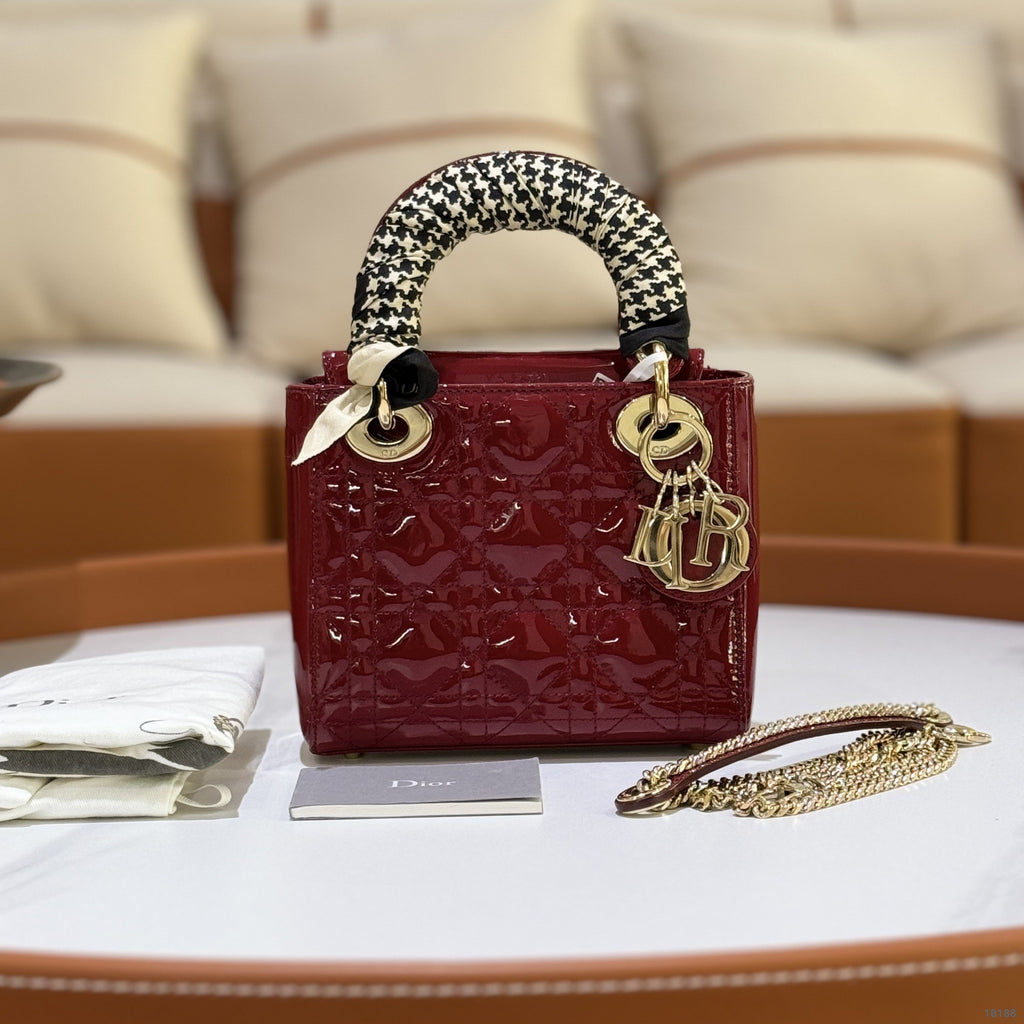 DIOR MINI LADY DIOR PATENT LEATHER RED