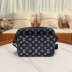 Louis Vuitton Trio Navy Blue & White Embossed Messenger Bag (Missing Coin Pouch)