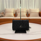CHANEL CLASSIC WALLET ON CHAIN GRAINED CALFSKIN BLACK