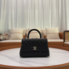 CHANEL FLAP BAG WITH TOP HANDLE CAVIAR LEATHER CHAIN BAG (FULL STICKERS, CHIP VERSION)