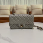 CHANEL CF MINI GREY LAMBSKIN WITH SILVER HARDWARE (MICROCHIP)