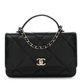 Shiny Caviar Quilted Turnlock Top Handle Wallet On Chain WOC Black