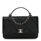Shiny Caviar Quilted Turnlock Top Handle Wallet On Chain WOC Black