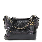 Iridescent Aged Calfskin Quilted Small Gabrielle Hobo Black