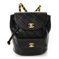 Lambskin Quilted Drawstring Backpack Black