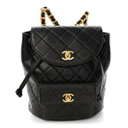 Lambskin Quilted Drawstring Backpack Black