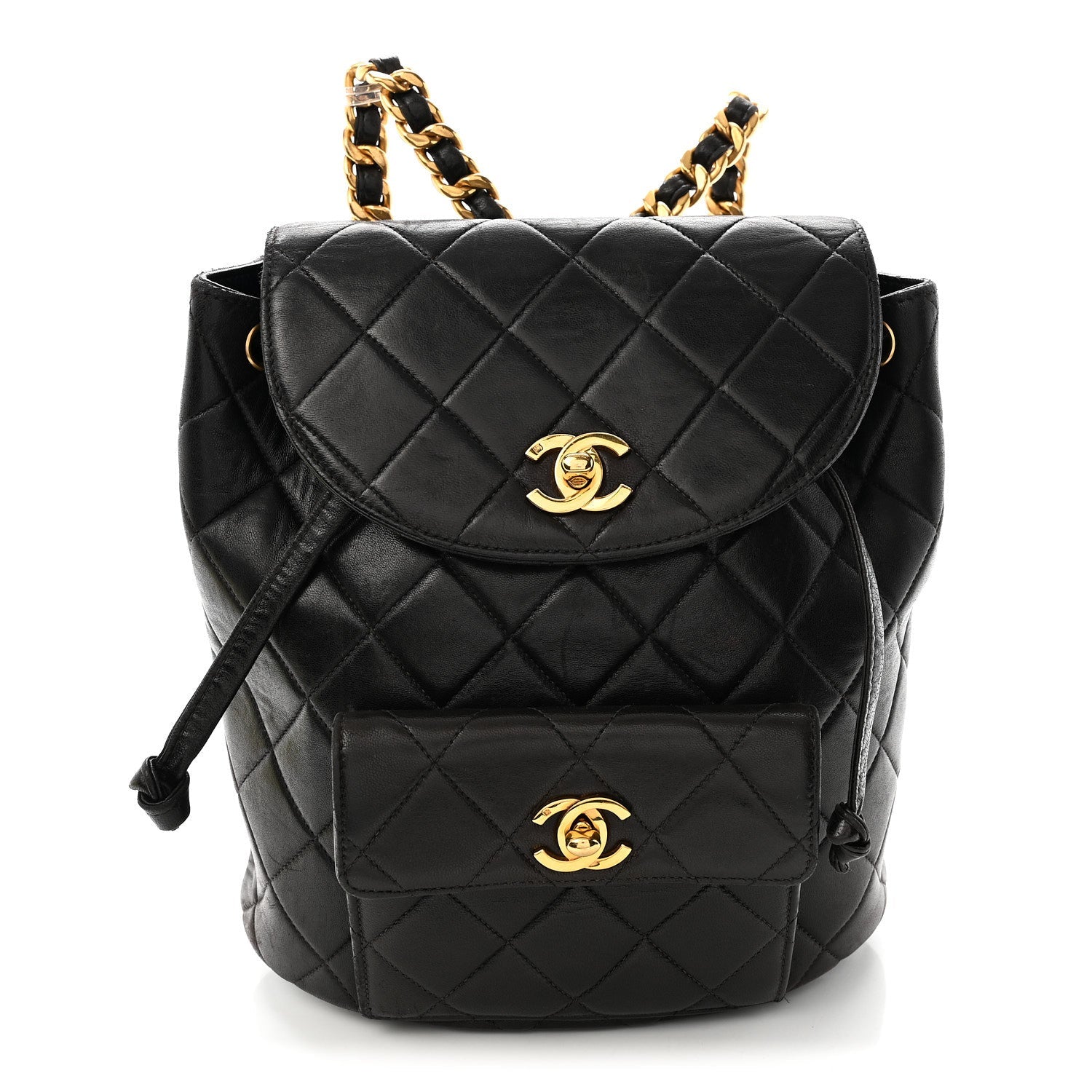 Lambskin Quilted Drawstring Backpack Black