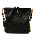 Calfskin Quilted Framing Chain Hobo Black