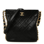 Calfskin Quilted Framing Chain Hobo Black