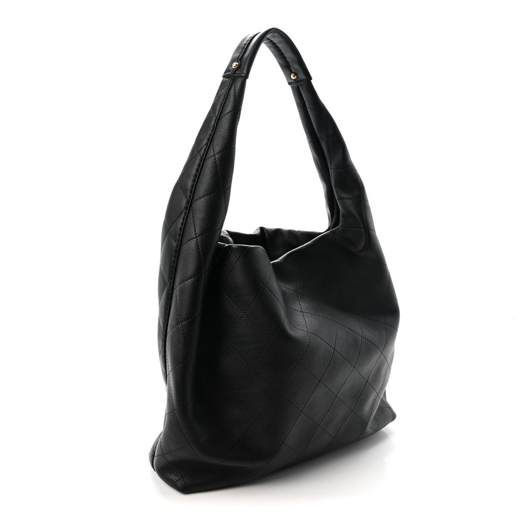 Calfskin Quilted Maxi Hobo Black
