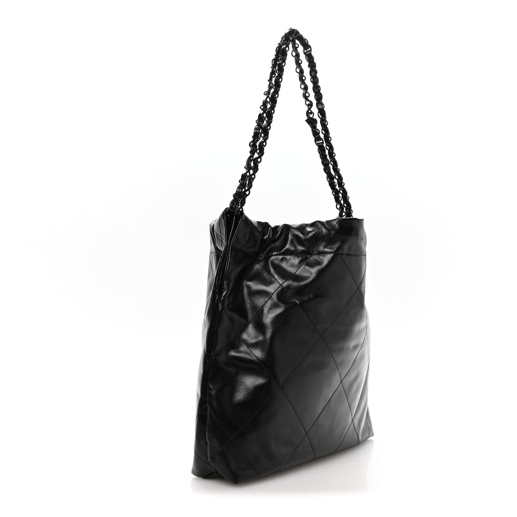 Shiny Calfskin Quilted Small Chanel 22 So Black