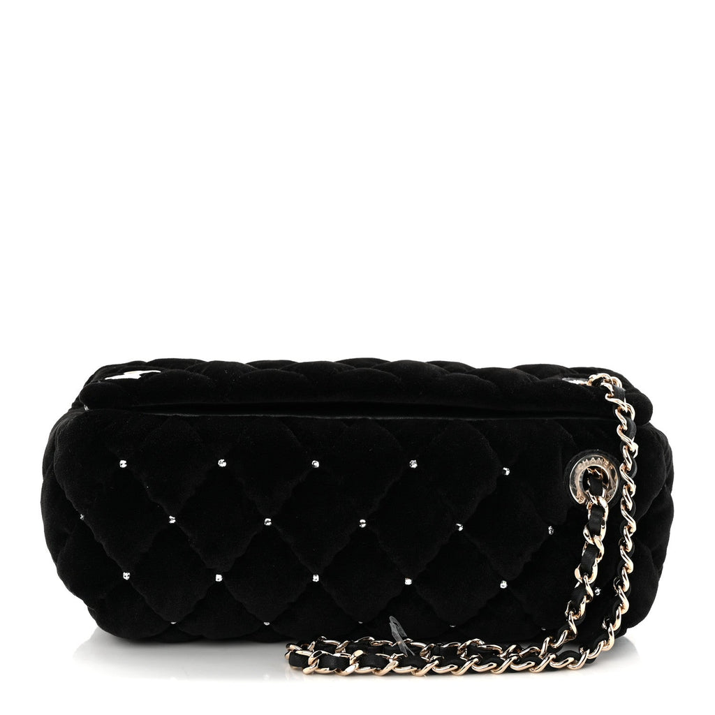 Velvet Diamanté Quilted Wristlet Clutch Black