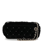 Velvet Diamanté Quilted Wristlet Clutch Black