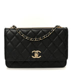 Lambskin Quilted Trendy CC Wallet On Chain WOC Black