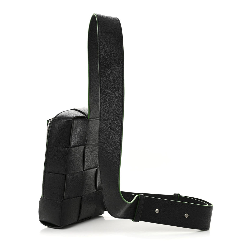 Calfskin Intrecciato Mini Cassette Sling Bag Black Parakeet