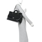Glazed Calfskin Quilted Large CC Delivery Tote Black