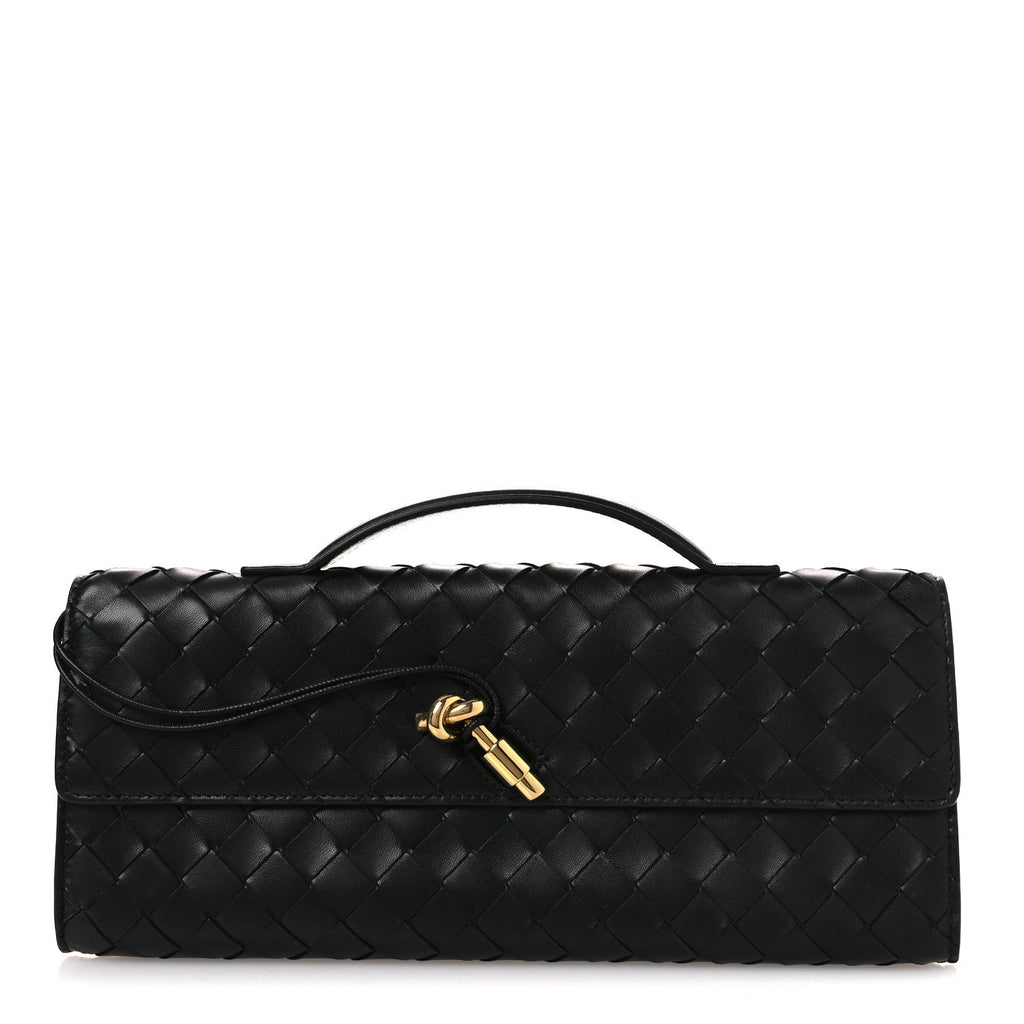 Nappa Intrecciato Long Andiamo Top Handle Clutch Black