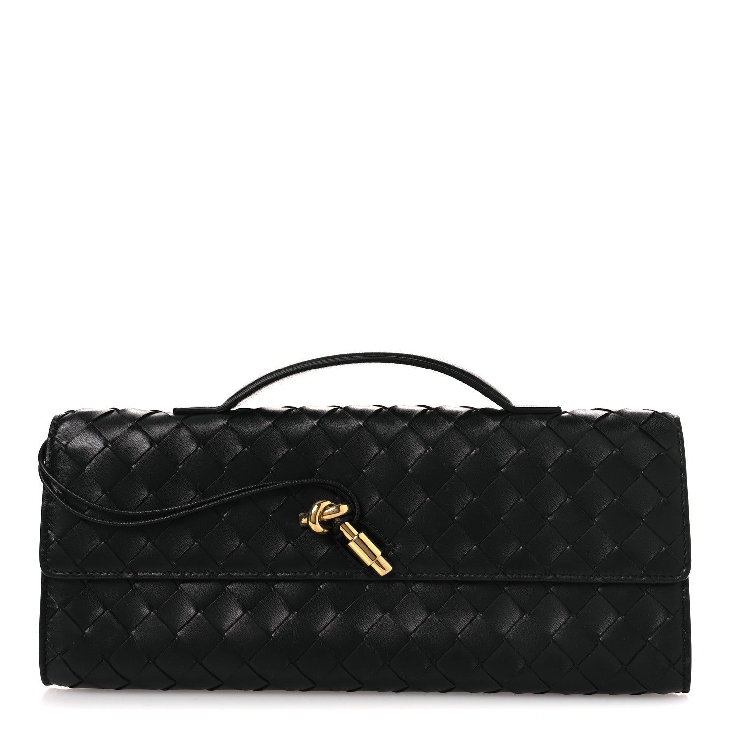 Nappa Intrecciato Long Andiamo Top Handle Clutch Black