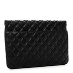 Calfskin Quilted Front Logo Enchained Clutch Black