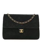 Suede Quilted Medium Single Flap Black