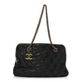 Calfskin Quilted Stitch Triptych Tote Black